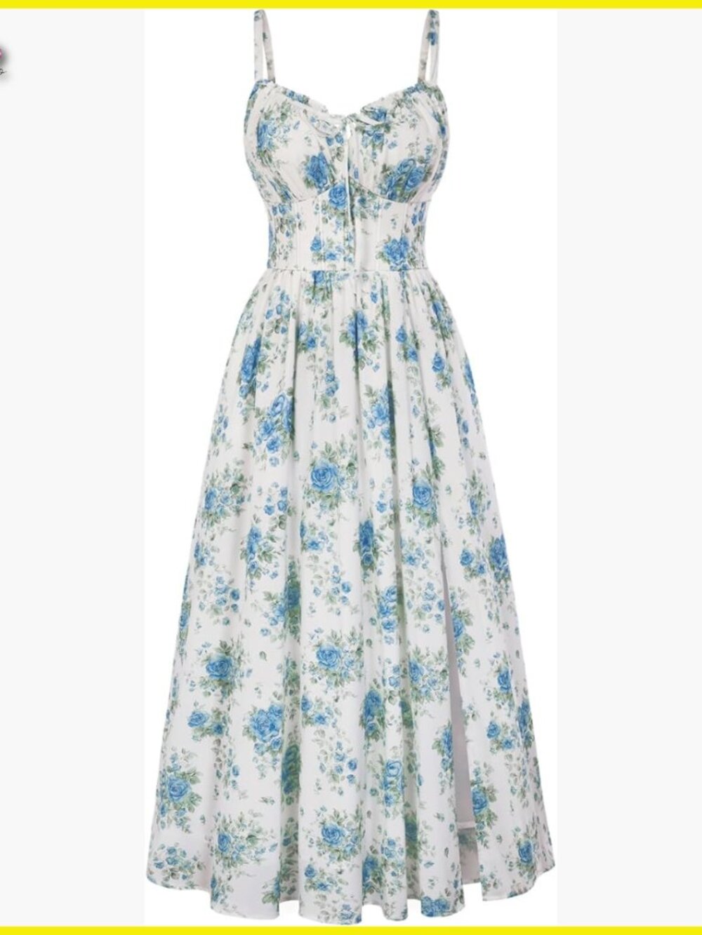 Floral Corset Sundress Elegant Midi Wedding Guest Dress Adjustable Back